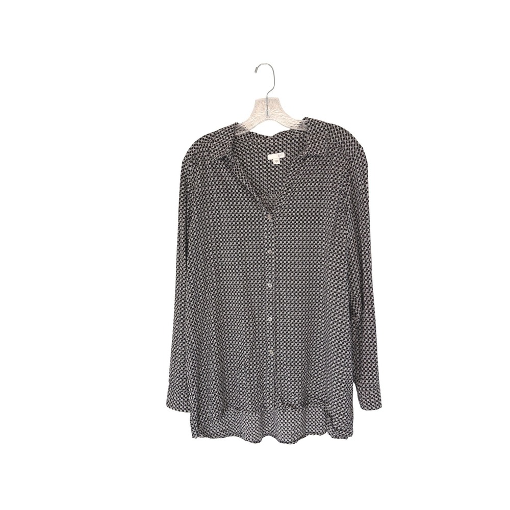 J. Jill Button Up Tunic Blouse‎ Gray Black Long Sleeve Office Work Career Large
